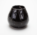 Image of Vase, Black with Shallow Oblique Carvings of Symbolic Imagery